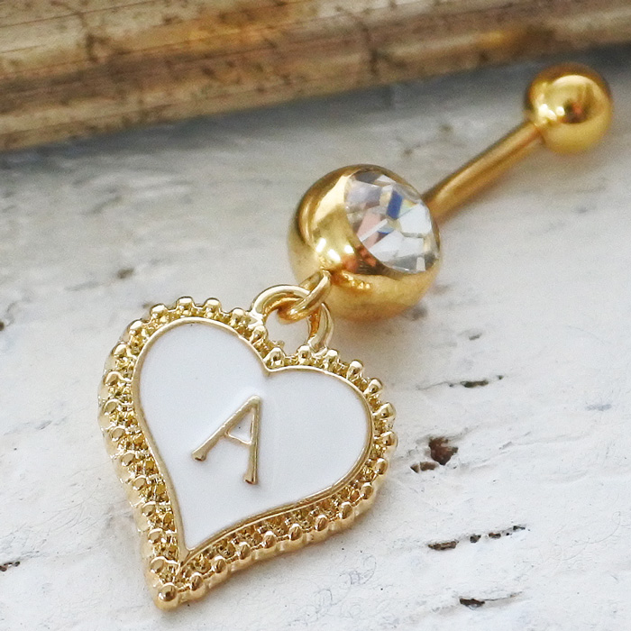 14g18g ホワイト イニシャルハートシンプルで可愛い 耳たぶへそピアスボディピアス0158 14g18g ホワイト イニシャルハートシンプルで可愛い 耳たぶへそピアスボディピアス0158