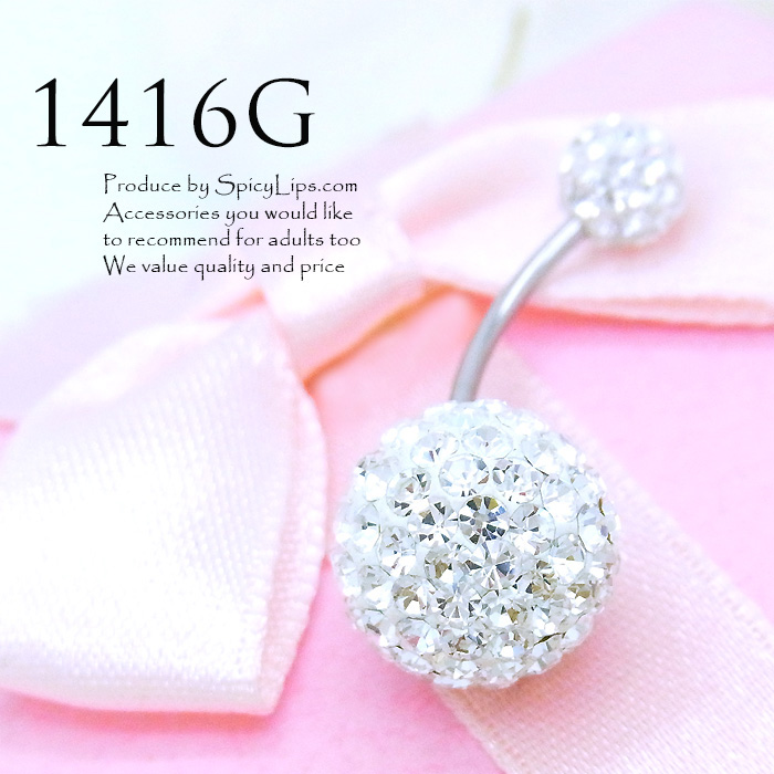 ［14G16G］送料無料ダブルラインストーン耳たぶへそピアスボディピアス