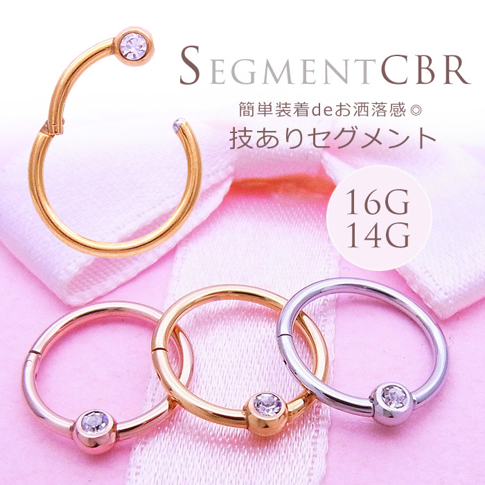 ［16G］取り外し簡単♪ストーン付★技ありセグメントリング★ヒンジ付だから、キャッチはもう失くさない！★サージカルステンレス316L ワンタッチ式 軟骨ピアスボディピアス 1095