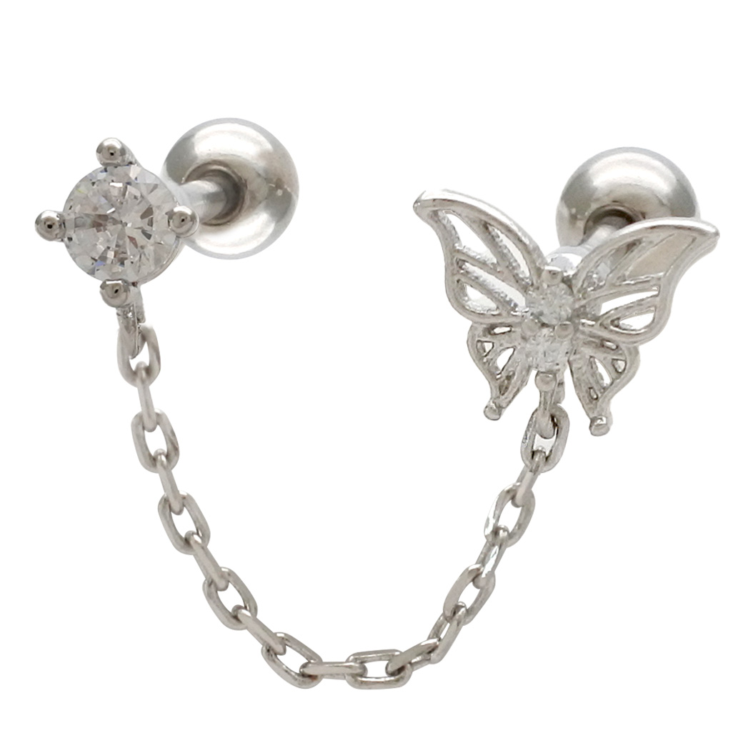 16G ］繊細に形作られたバタフライ ×ラウンド の2ホール チェーン 蝶々