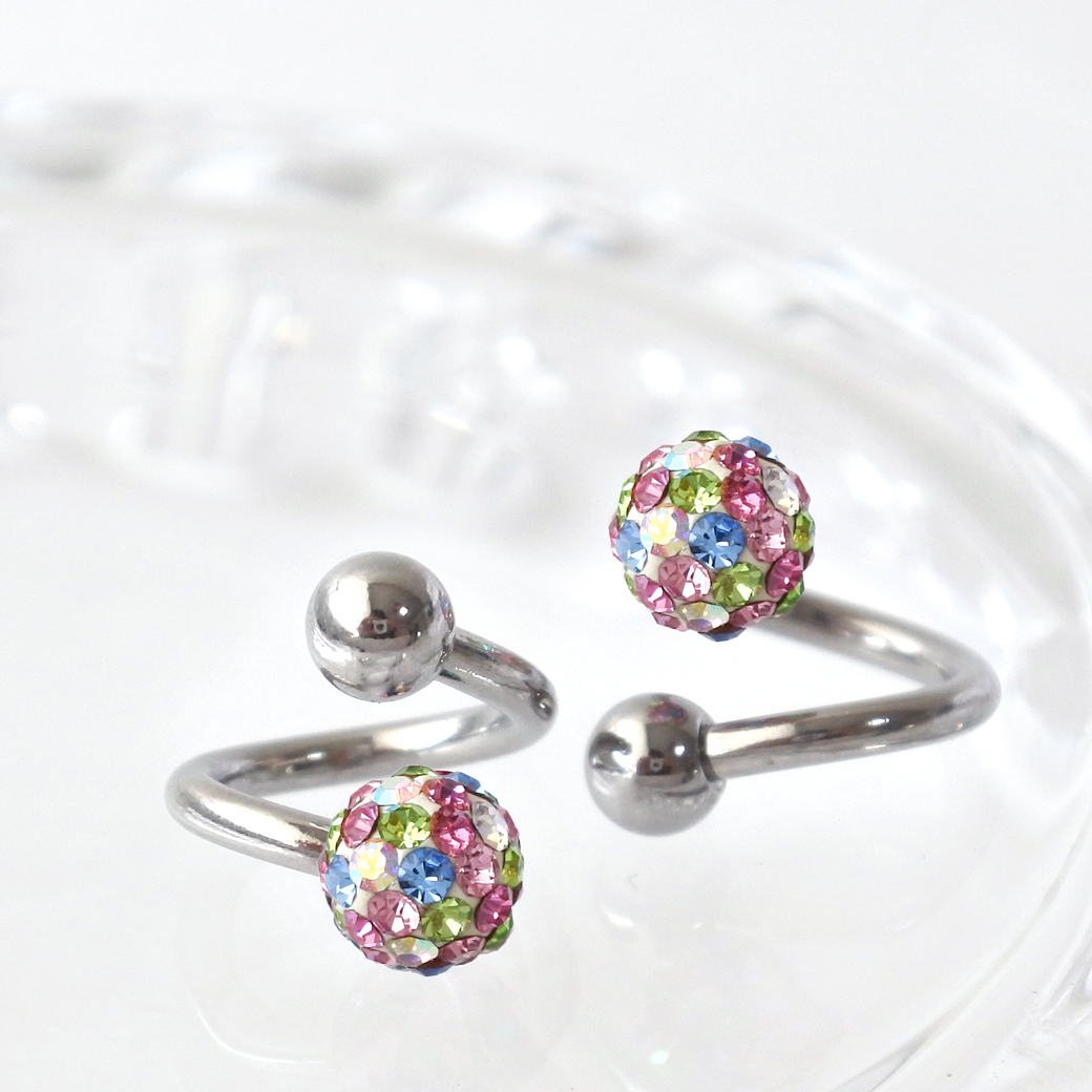 ［16G14G］艶感たっぷり♪マルチラインストーンスパイラル♪軟骨ピアスボディピアス 0156