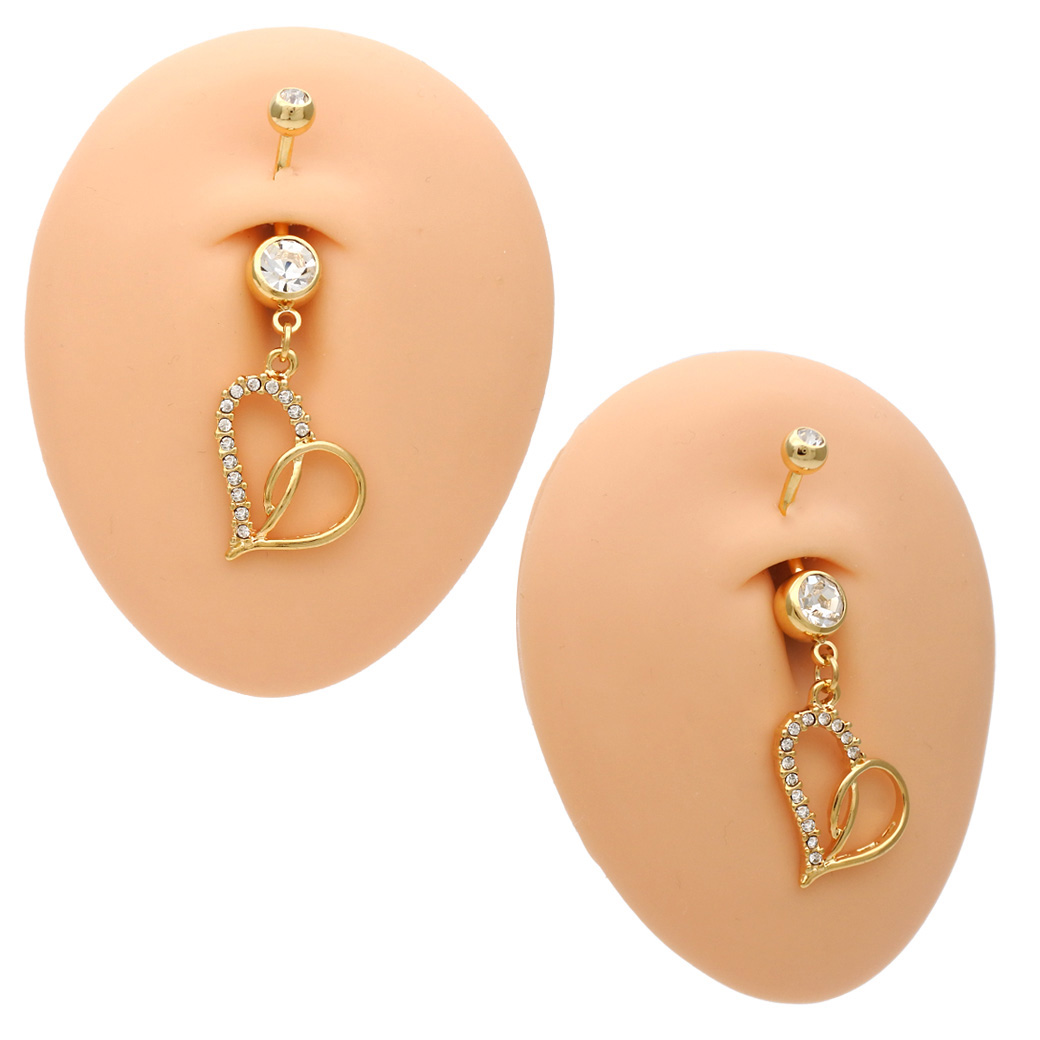 14G ]媚びない可愛さを演出♪GOLDオープンハートへそピアスボディ